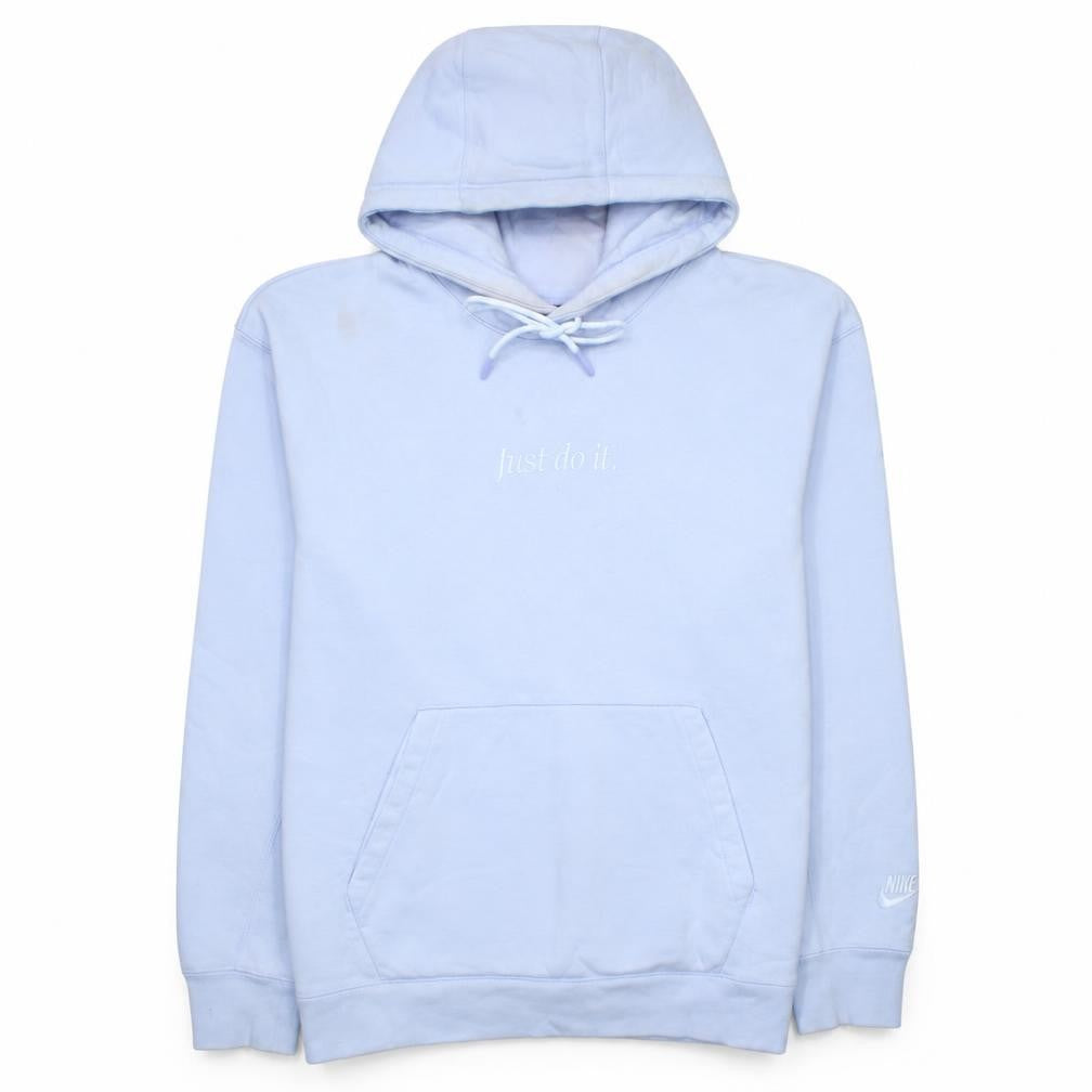 Front view of Nike Women's White Pullover Hoodie Medium Just Do It Embroidered Sweatshirt