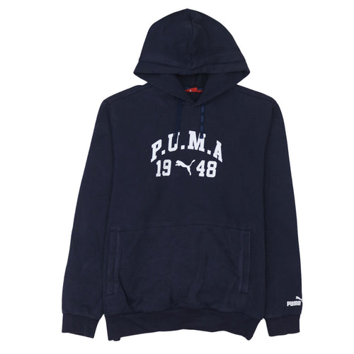 Puma Men's Blue Pullover Hoodie L Graphic Logo Sportswear