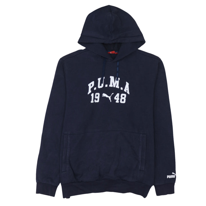 Puma Men's Blue Pullover Hoodie L Graphic Logo Sportswear