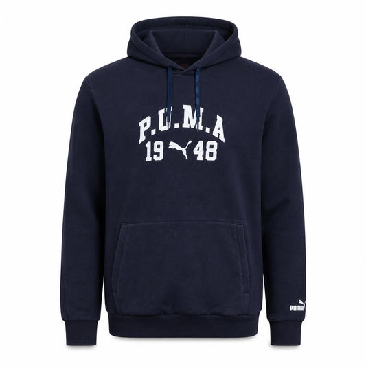 Front view of Puma Men's Blue Pullover Hoodie L Graphic Logo Sportswear