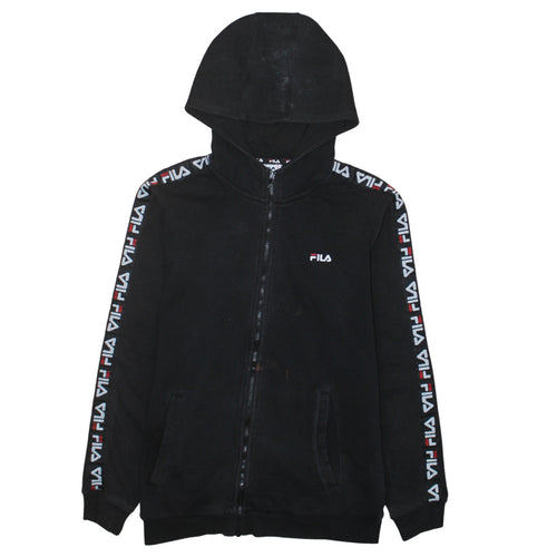 Fila Boys Black Full Zip Hoodie 13-14 Years Logo Tape Sleeve Casual