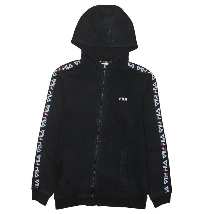 Fila Boys Black Full Zip Hoodie 13-14 Years Logo Tape Sleeve Casual