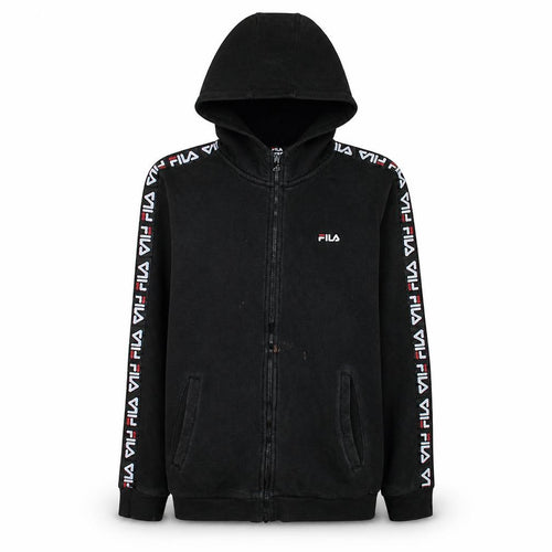 Fila Boys Black Full Zip Hoodie 13-14 Years Logo Tape Sleeve Casual