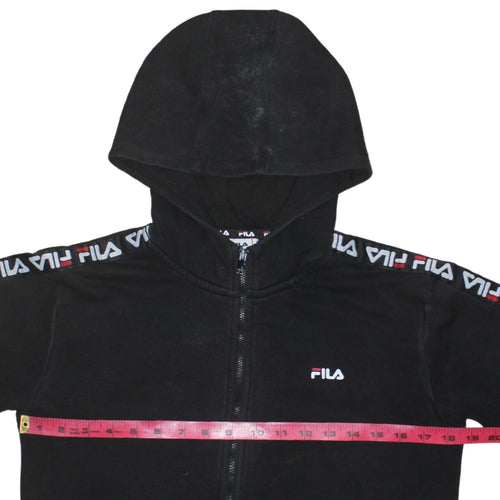 Fila Boys Black Full Zip Hoodie 13-14 Years Logo Tape Sleeve Casual