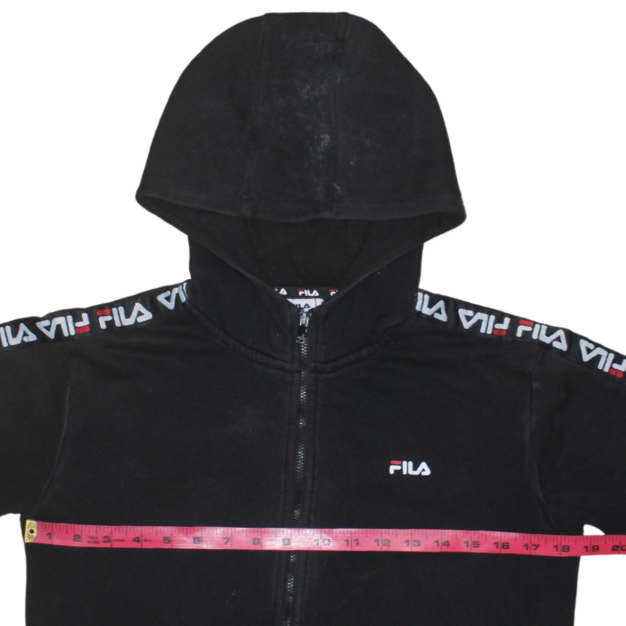 Fila Boys Black Full Zip Hoodie 13-14 Years Logo Tape Sleeve Casual