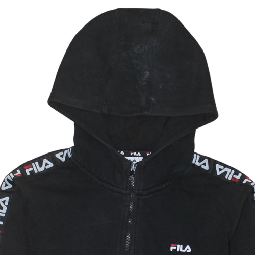 Fila Boys Black Full Zip Hoodie 13-14 Years Logo Tape Sleeve Casual
