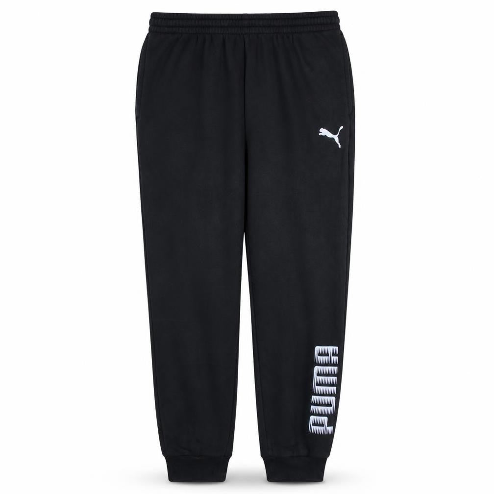 Front view of Puma Men's Black L Jogger Sweatpants with Logo Ribbed Cuffs