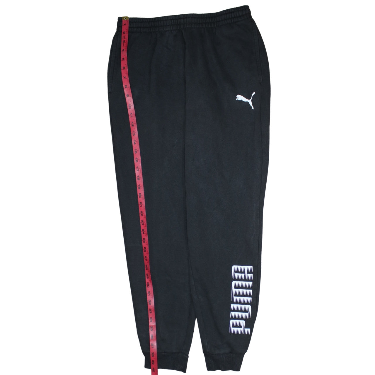Puma Men's Black L Jogger Sweatpants with Logo Ribbed Cuffs