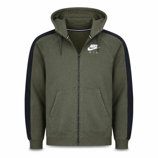 Front view of Nike Air Men Green Full Zip Hoodie, size S, Fleece Sportswear