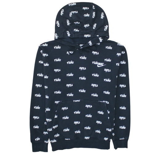 Nike Women's Black Pullover Hoodie Small Logo Print Cotton Blend
