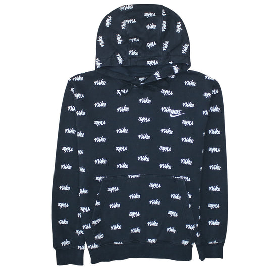 Nike Women's Black Pullover Hoodie Small Logo Print Cotton Blend