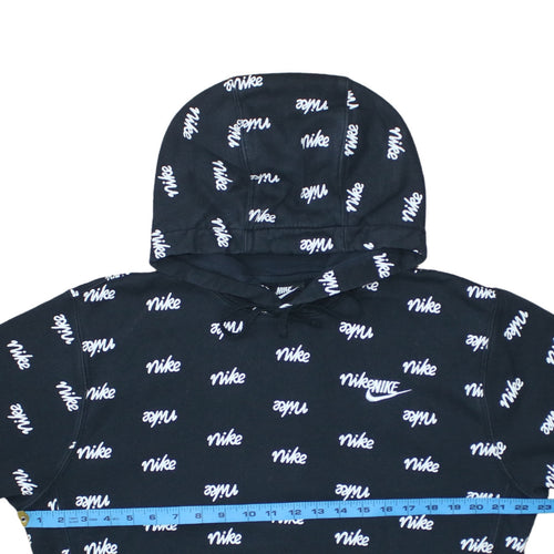 Nike Women's Black Pullover Hoodie Small Logo Print Cotton Blend