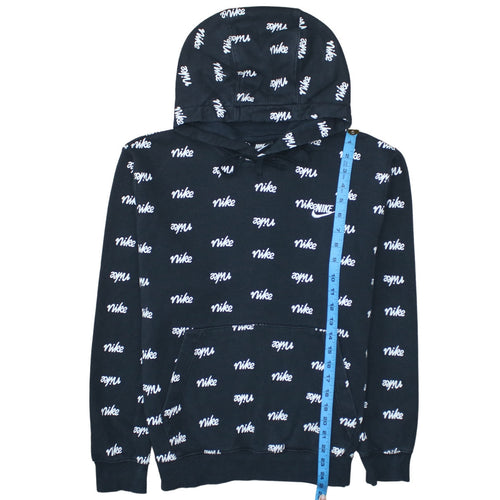 Nike Women's Black Pullover Hoodie Small Logo Print Cotton Blend