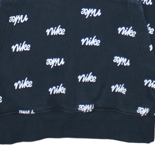 Nike Women's Black Pullover Hoodie Small Logo Print Cotton Blend
