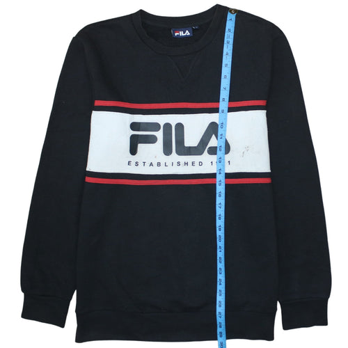 FILA Men's Black Logo Pullover Sweatshirt L Classic Sportswear