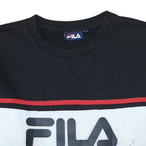 FILA Men's Black Logo Pullover Sweatshirt L Classic Sportswear