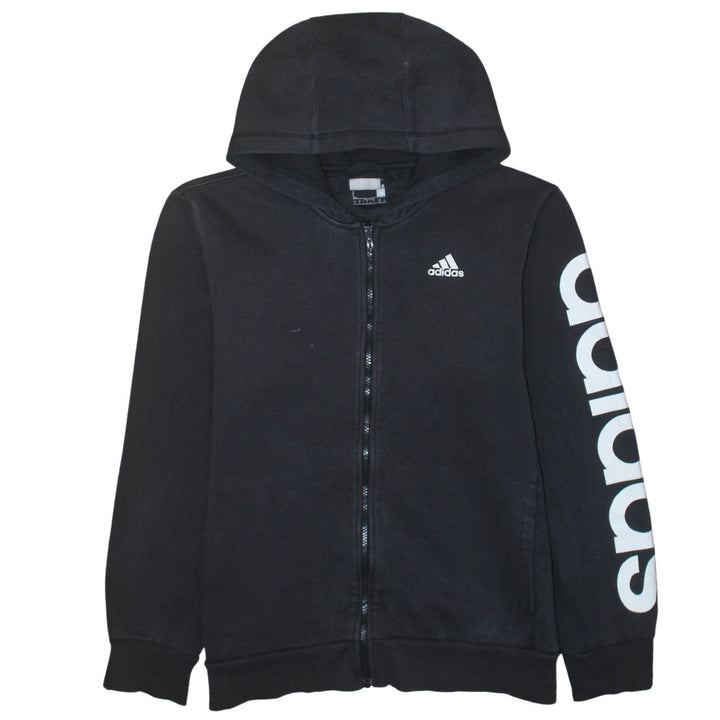 Adidas Mens Black Full Zip Hoodie L Logo Graphic Sportswear