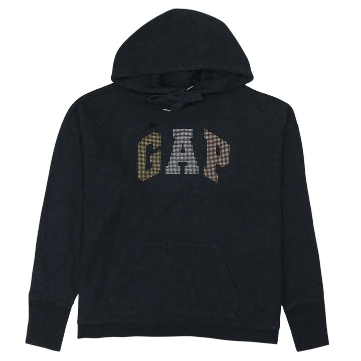 GAP Womens Black XS Pullover Hoodie Rhinestone Logo Cotton Blend