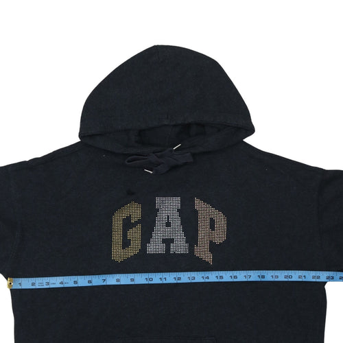 GAP Womens Black XS Pullover Hoodie Rhinestone Logo Cotton Blend