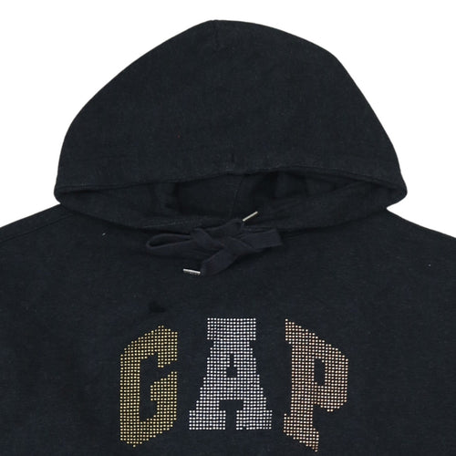 GAP Womens Black XS Pullover Hoodie Rhinestone Logo Cotton Blend