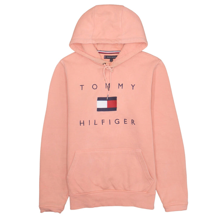 Tommy Hilfiger Men's Pink Pullover Hoodie Size S Logo Fleece