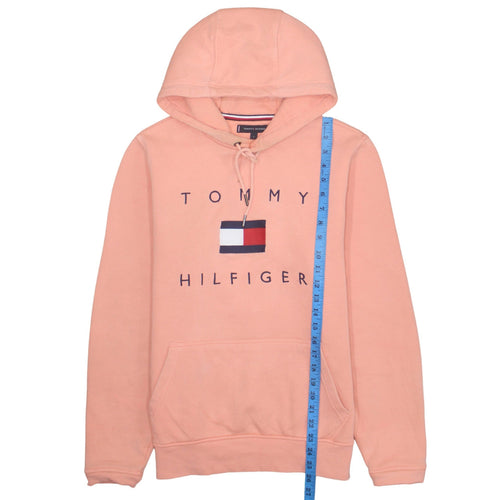 Tommy Hilfiger Men's Pink Pullover Hoodie Size S Logo Fleece
