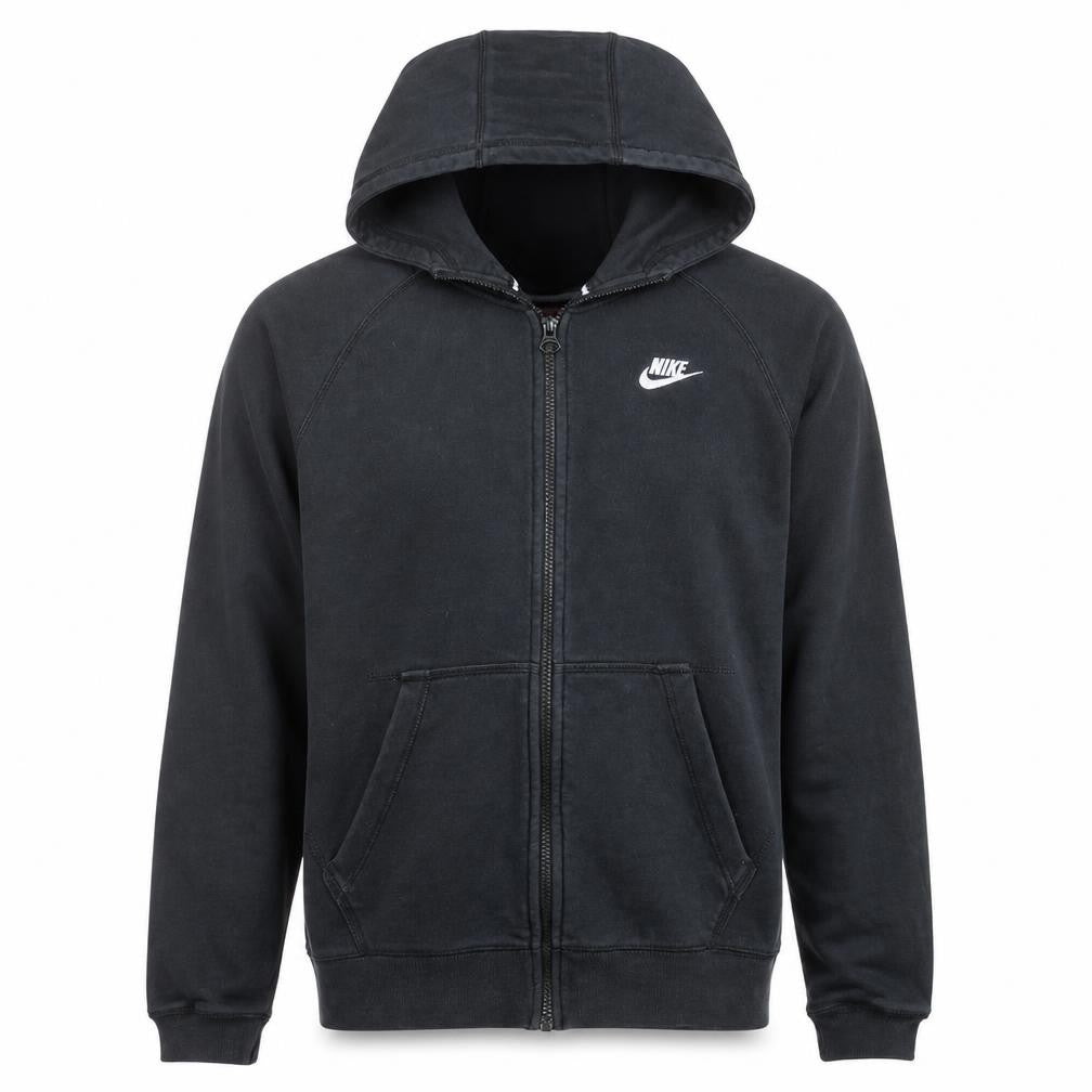 Front view of Nike Men's Black Full Zip Fleece Hoodie Medium Regular Fit