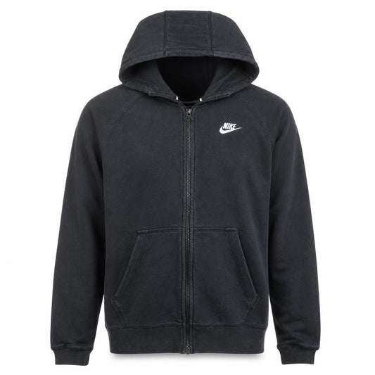 Front view of Nike Men's Black Full Zip Fleece Hoodie Medium Regular Fit