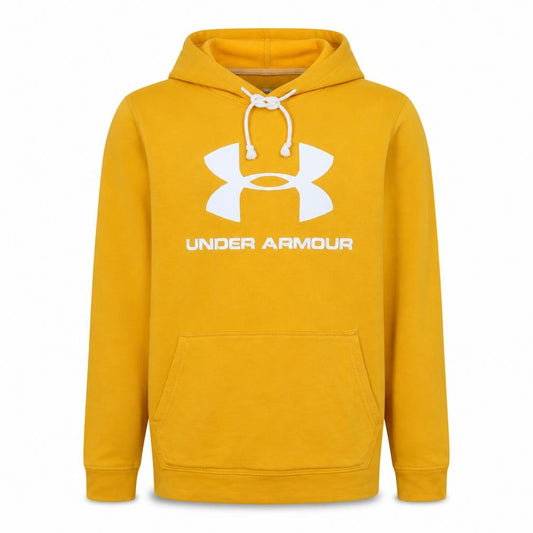 Front view of Under Armour Men Yellow Pullover Hoodie Small Regular Fit Sportswear