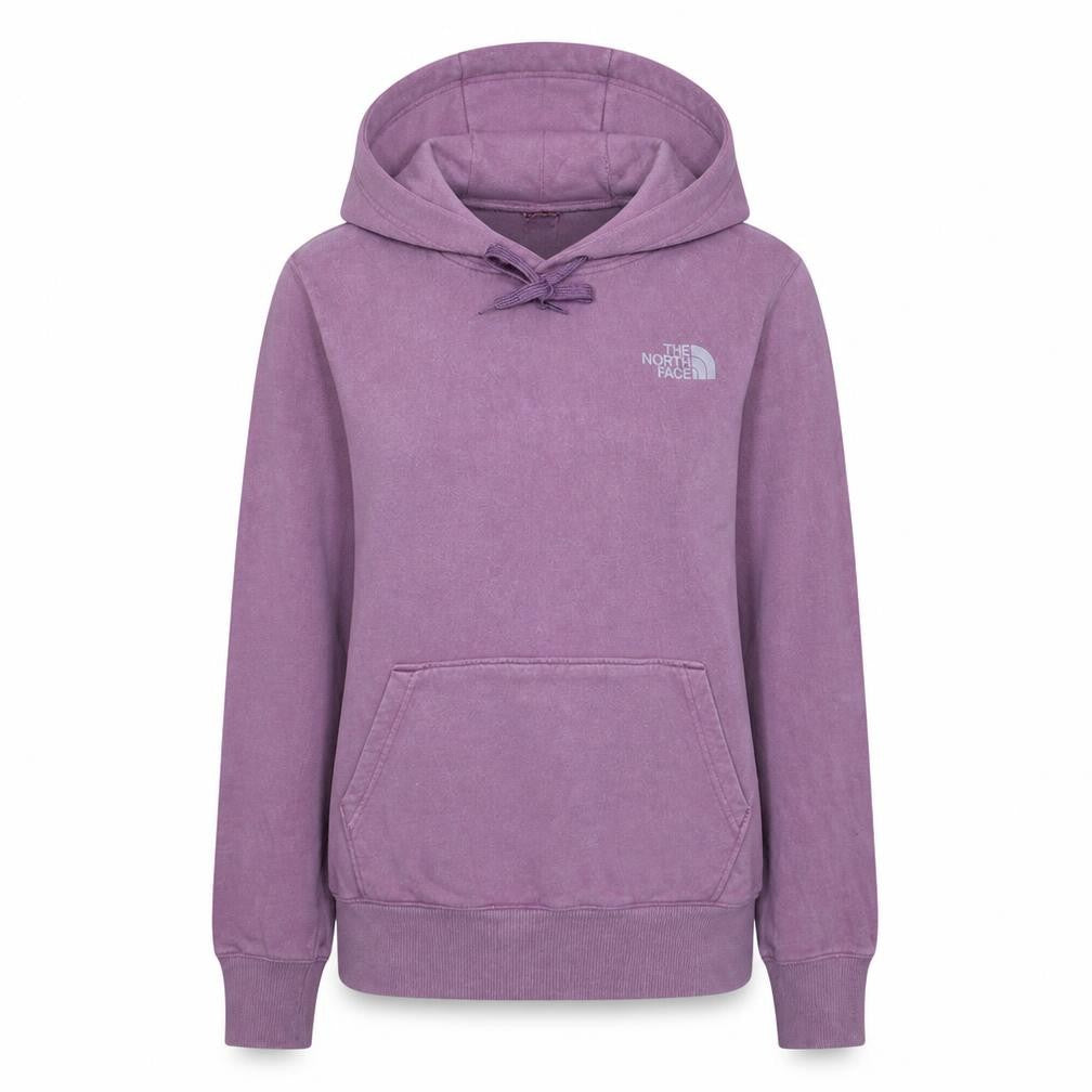 Front view of The North Face women’s purple pullover hoodie small cotton casual