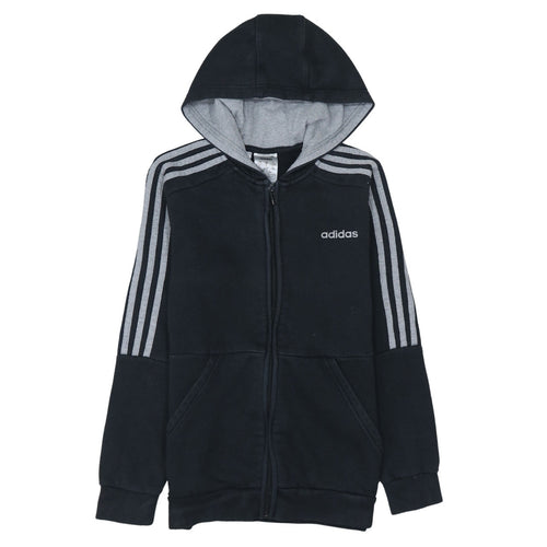 adidas Boys Black Full Zip Hoodie Size 11-12 Years Sports Casual Sweatshirt