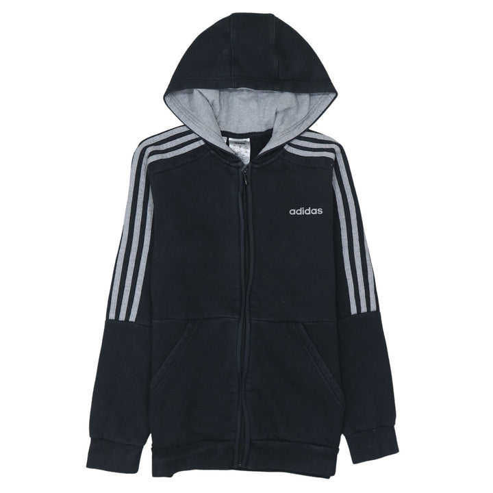 adidas Boys Black Full Zip Hoodie Size 11-12 Years Sports Casual Sweatshirt