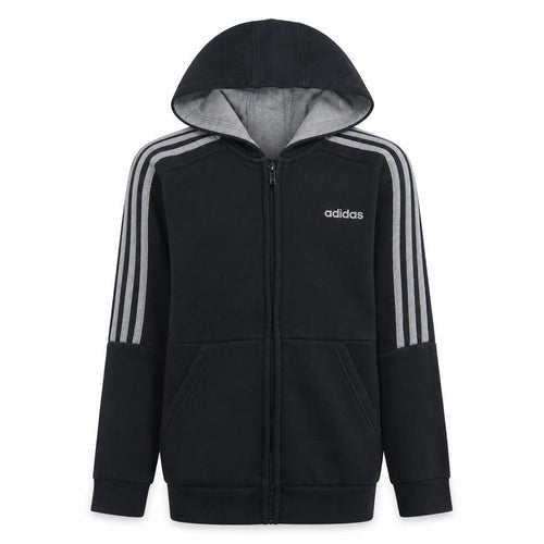adidas Boys Black Full Zip Hoodie Size 11-12 Years Sports Casual Sweatshirt