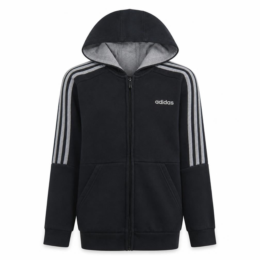 adidas Boys Black Full Zip Hoodie Size 11-12 Years Sports Casual Sweatshirt
