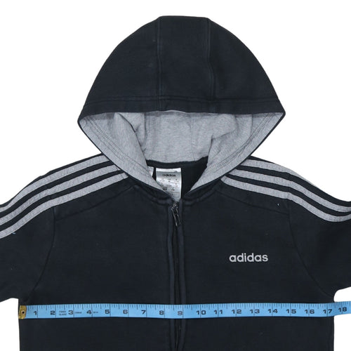 adidas Boys Black Full Zip Hoodie Size 11-12 Years Sports Casual Sweatshirt