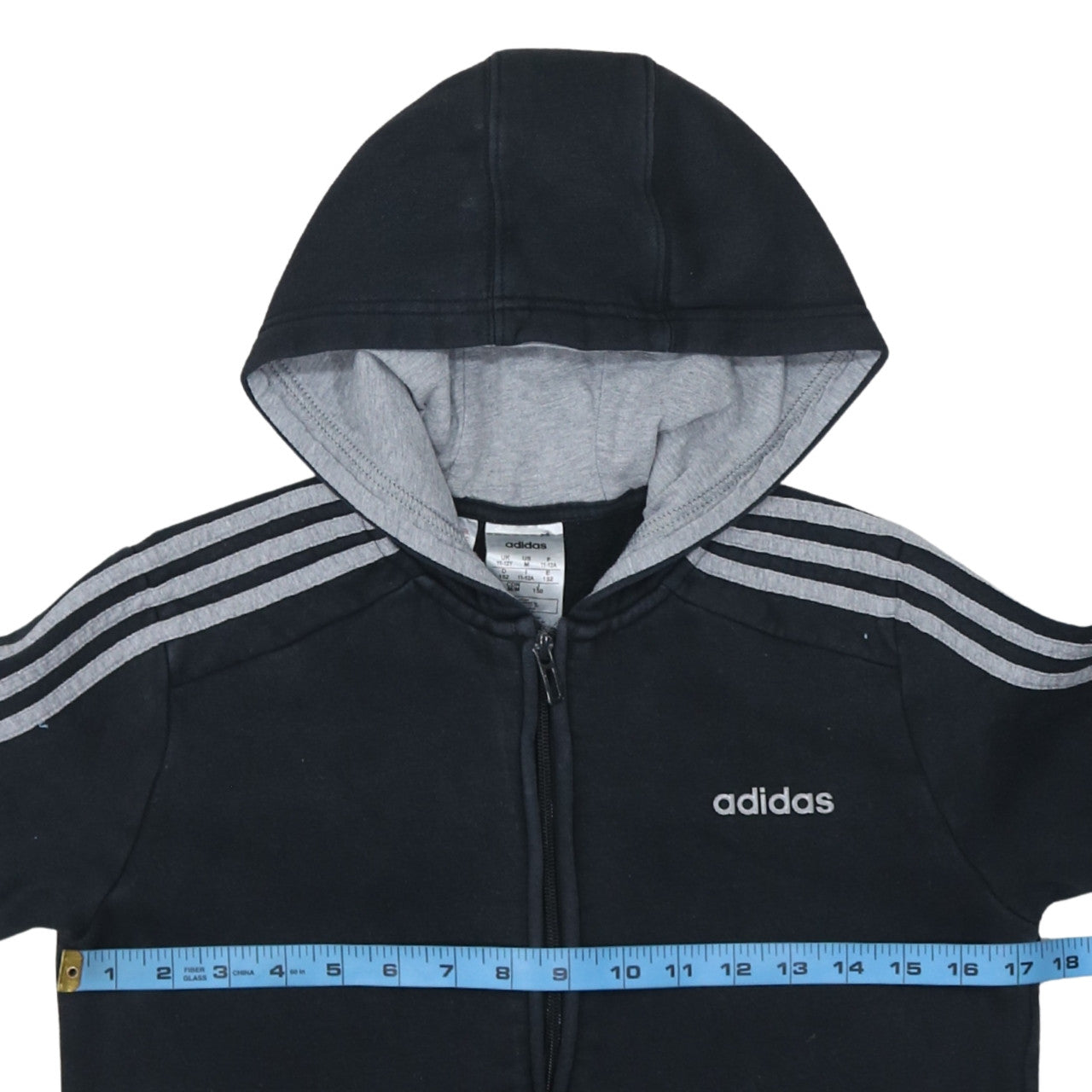 adidas Boys Black Full Zip Hoodie Size 11-12 Years Sports Casual Sweatshirt
