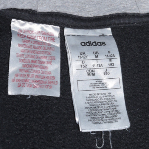 adidas Boys Black Full Zip Hoodie Size 11-12 Years Sports Casual Sweatshirt
