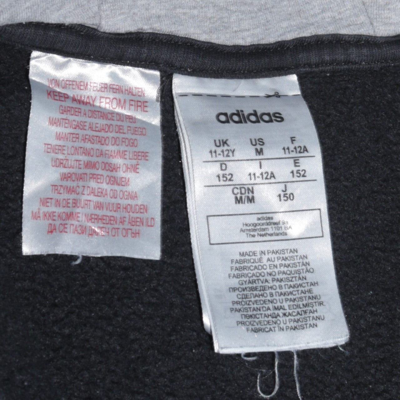 adidas Boys Black Full Zip Hoodie Size 11-12 Years Sports Casual Sweatshirt