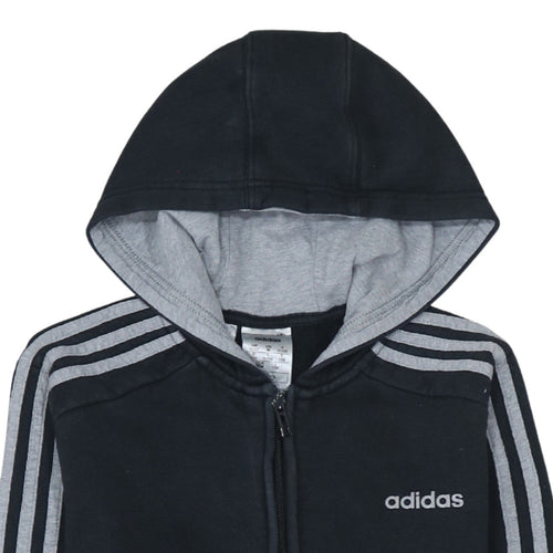 adidas Boys Black Full Zip Hoodie Size 11-12 Years Sports Casual Sweatshirt