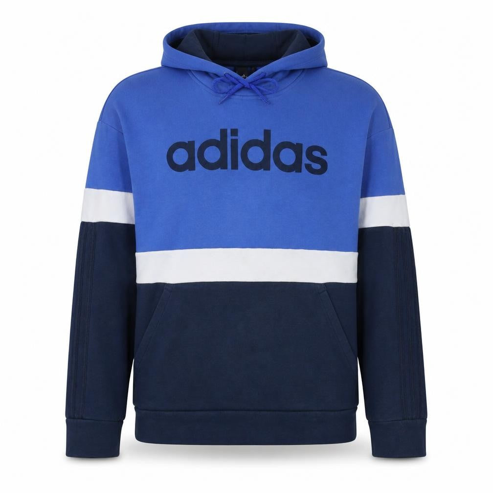 Front view of Adidas Men's Blue Pullover Hoodie Small Logo Sportswear