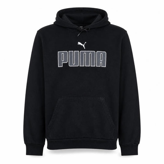 Front view of Puma Men's Black Pullover Hoodie, size L, Graphic Logo Sweatshirt