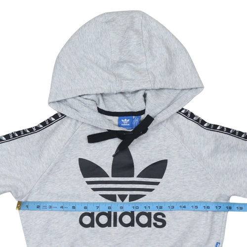 Adidas Womens Grey Crop Hoodie XS Logo Tape Sleeve Hooded Sweatshirt