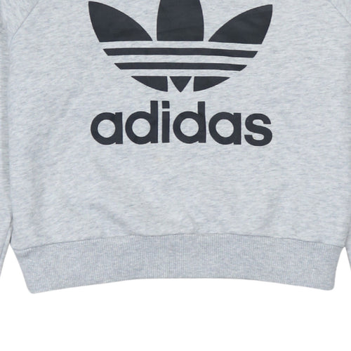 Adidas Womens Grey Crop Hoodie XS Logo Tape Sleeve Hooded Sweatshirt