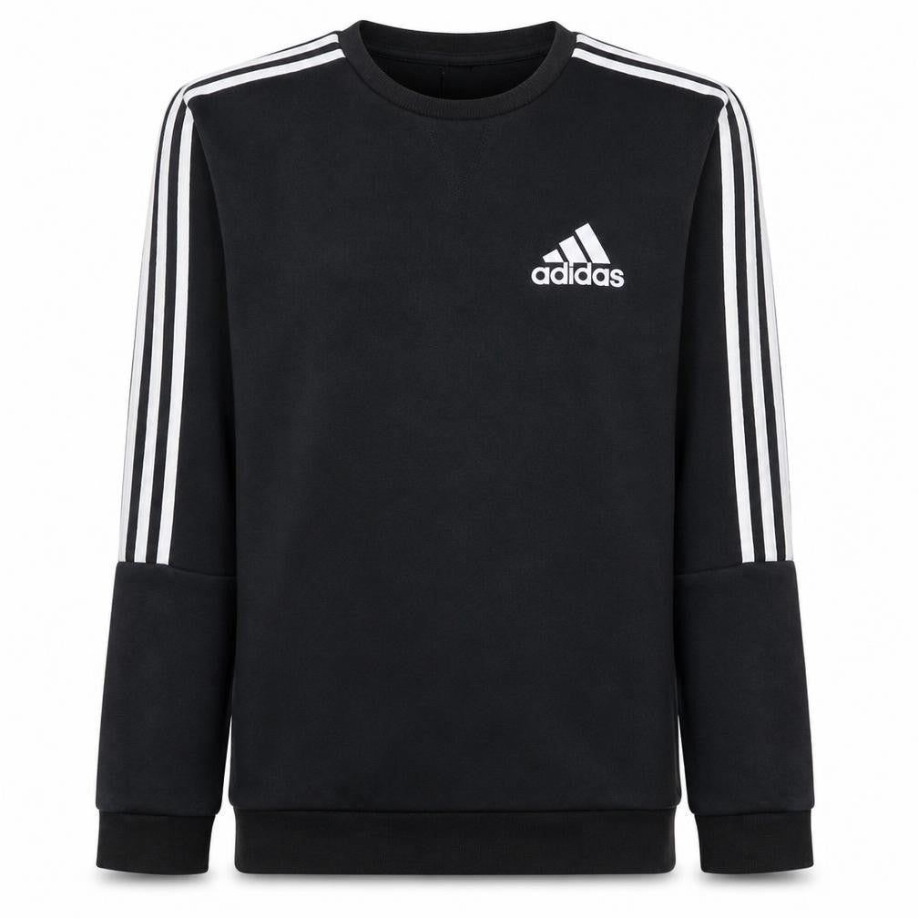 Front view of Adidas Men's Black Small Crew Neck Pullover Sweatshirt