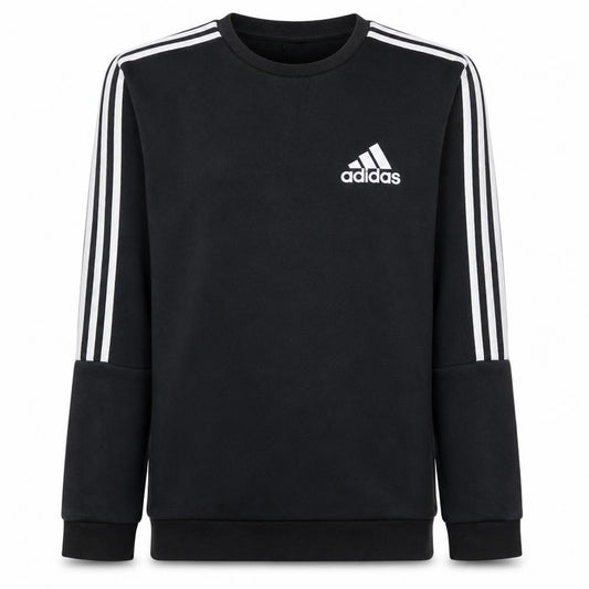 Front view of Adidas Men's Black Small Crew Neck Pullover Sweatshirt