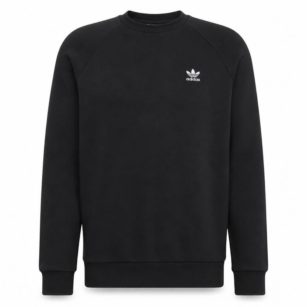 Front view of Adidas Men's Black Crew Neck Fleece Sweatshirt, size S