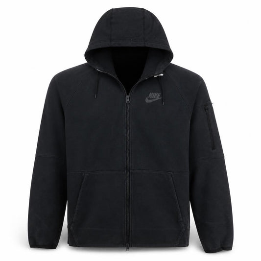 Front view of Nike Men's Black Full Zip Hoodie L Regular Fit Fleece Sweatshirt