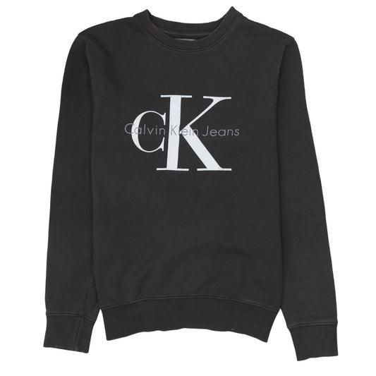Front view of Calvin Klein Jeans Men's Black XS Crew Neck Logo Sweatshirt