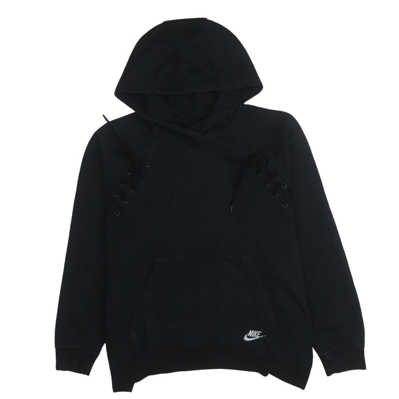 Nike Women Black Lace Up Pullover Hoodie Medium Cotton Blend