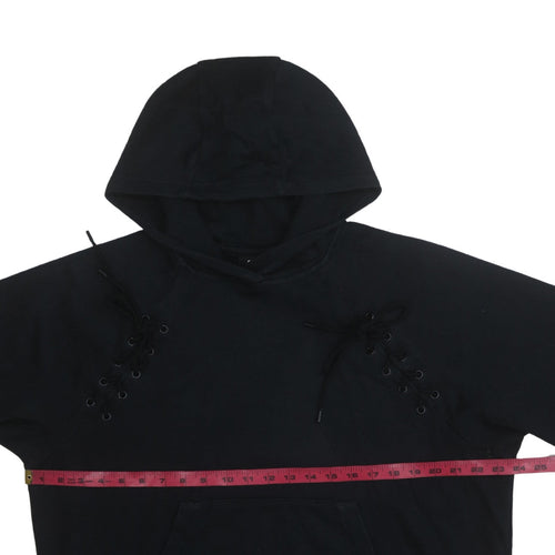 Nike Women Black Lace Up Pullover Hoodie Medium Cotton Blend